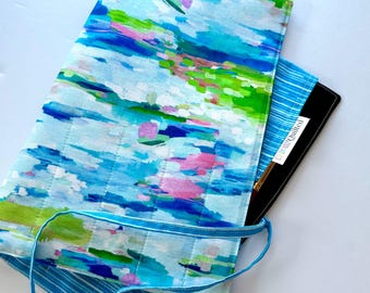Brush Roll for Artist Travel Storage Watercolor Brush Strokes in Blues and Greens