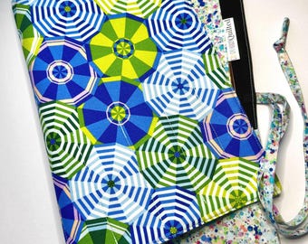Brush Roll for Artist Travel  Umbrella Print In Blues and Greens
