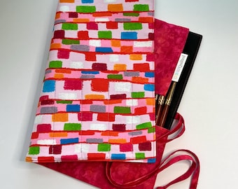 Brush Roll for Artist Travel Storage Keiko Goke Hand Drawn Abstract Pink and Red