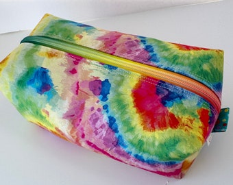 Zippered Makeup Bag Waterproof Lining Rainbow TieDye All-purpose Bag