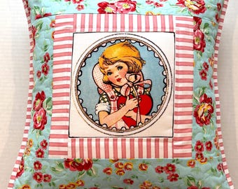 Vintage Ephemeral Pillow Cover with Sweet Little Girl