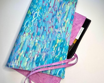 Artist Brush Roll Holder: Abstract Impressionistic Oil Paint Strokes Blue Lavender Fabric Case