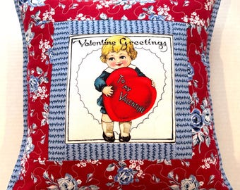 Vintage Ephemeral Patchwork Pillow Cover Little Girl