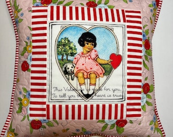 Valentine’s Day Decorative Pillow COVER Vintage Ephemera Red White Blush Pink