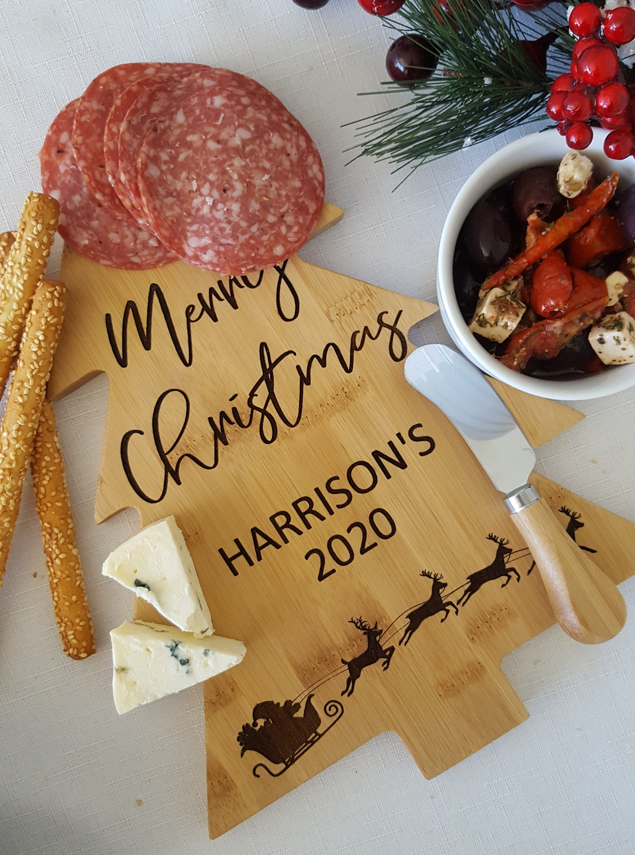 Personalised Christmas Tree Cheese Board // Personalised Gift Etsy