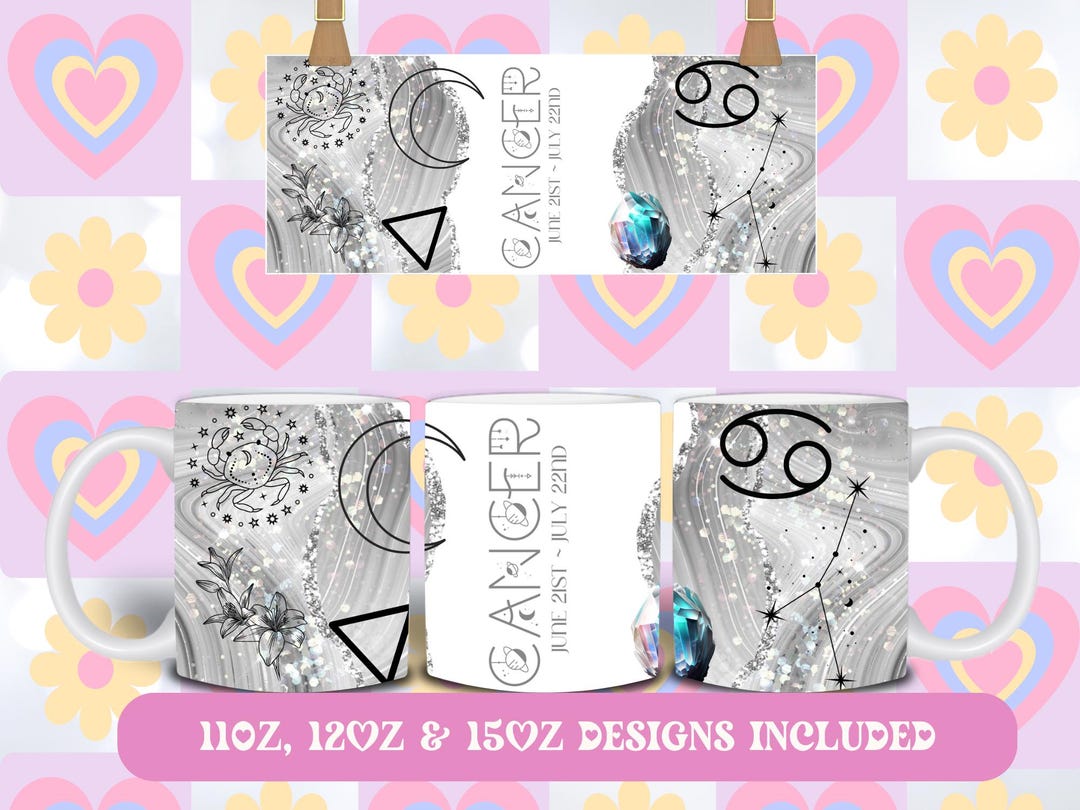 Tasse Latte 12oz Horoscope Du Cancer - Signe Du Zodiaque - Cadeau D'anniversaire - Blanche - Neuf