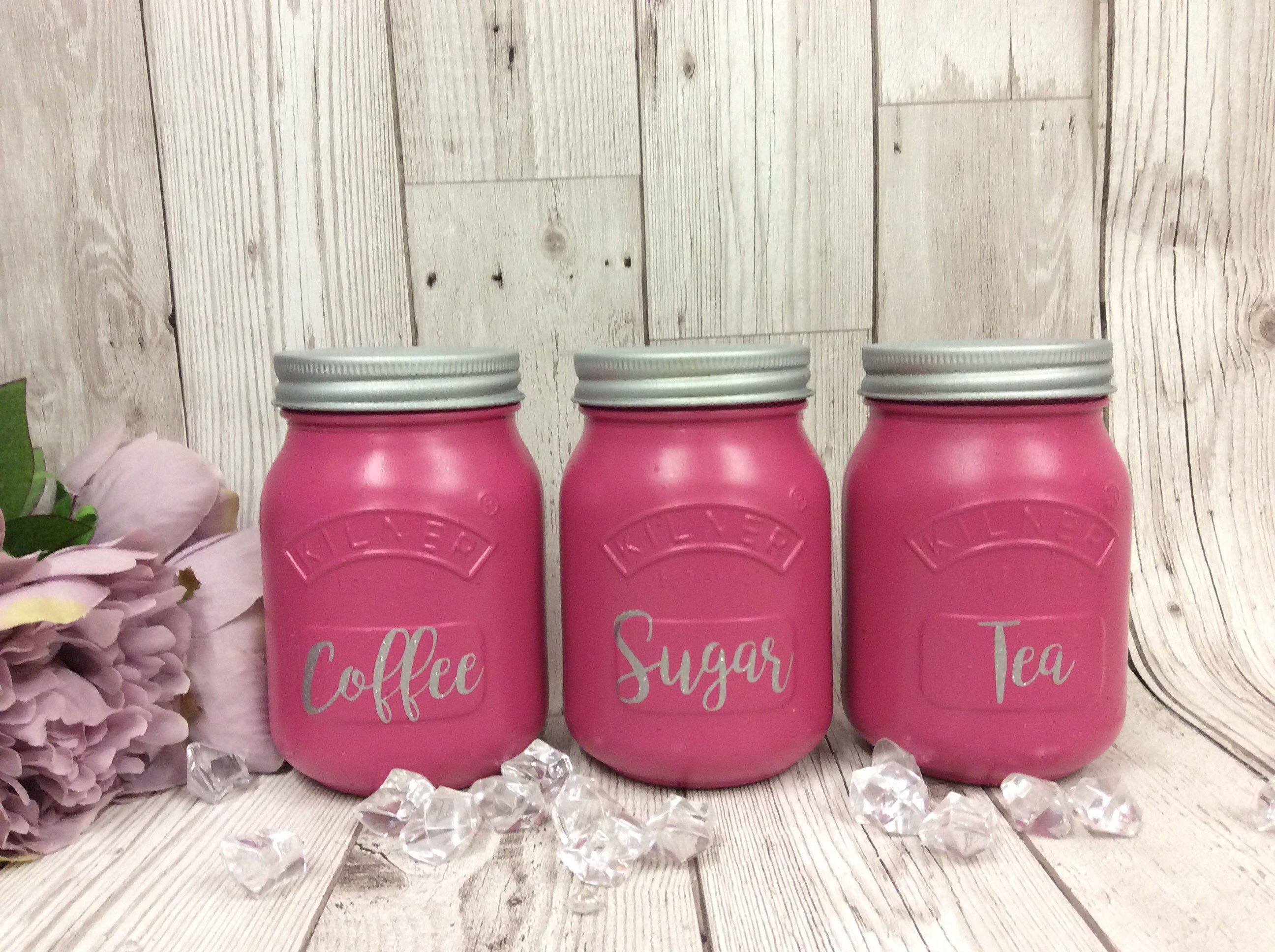 Grey/Pink Kitchen Canister Kilner Jars Tea Coffee Set Set of | Etsy Grey/Pink Kitchen Canister Kilner Jars Tea Coffee Set Set of | Etsy