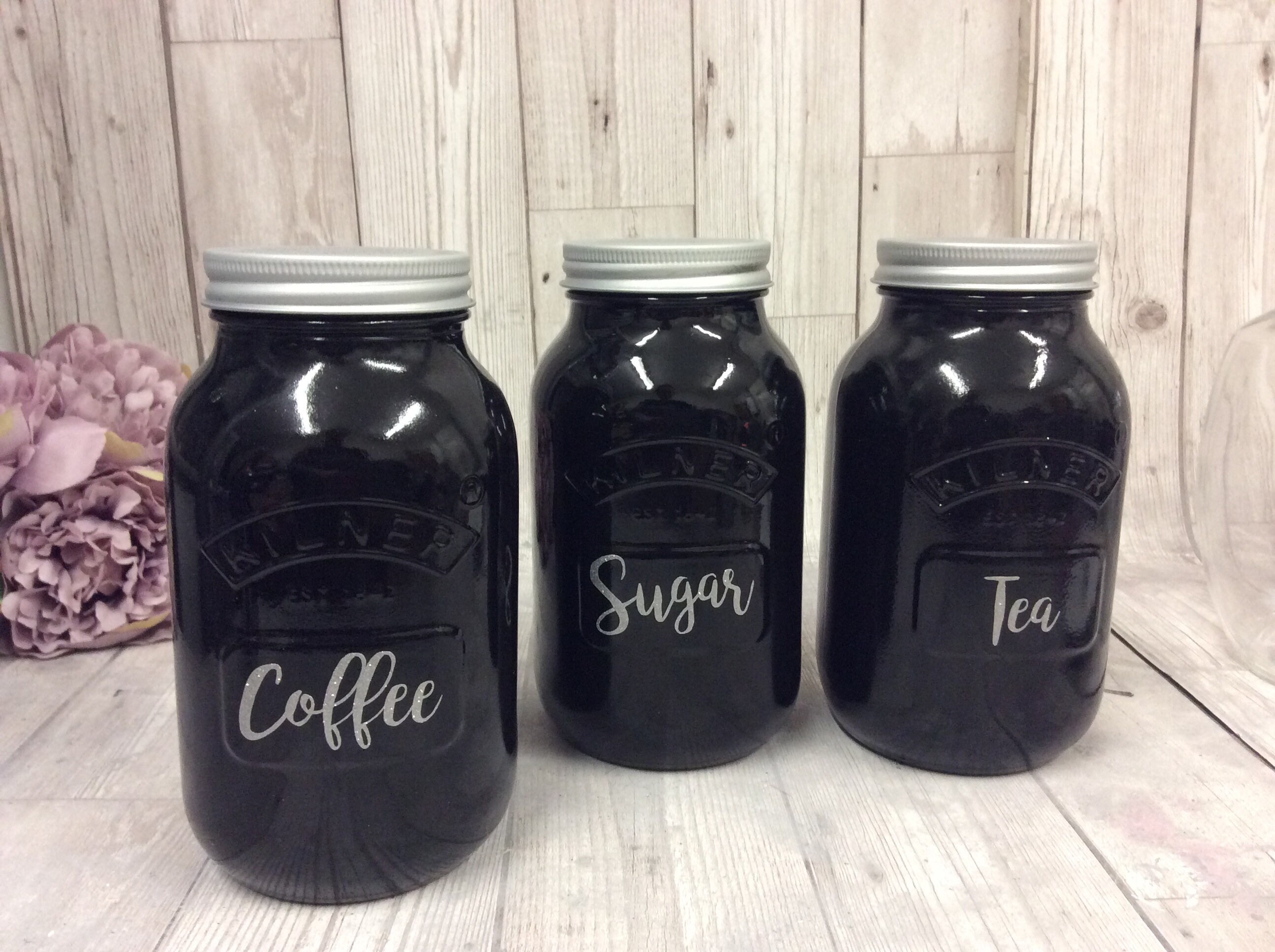 Kitchen Set Set Of 3 Glass Black Red Grey White Kilner Jar