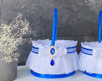 Flower girl basket Royal blue and white wedding, Basket flower girl White wedding, Flower girls basket Royal blue wedding, Wedding basket