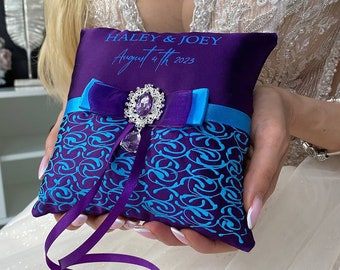 Ring bearer pillow Purple and turquoise wedding, Personalized, Ring pillow wedding, Purple wedding, Wedding ring pillow Turquoise wedding