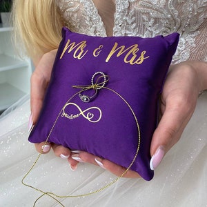 Wedding pillow Purple and gold wedding, Personalized, Ring bearer pillow Purple wedding, Ring bearer Purple and gold wedding, Pillow Blue