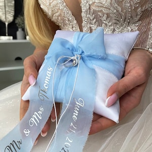 Ring bearer pillow White and turquoise wedding, Personalized, Wedding pillow White and Blue wedding, Ring bearer Light blue wedding, Pillow