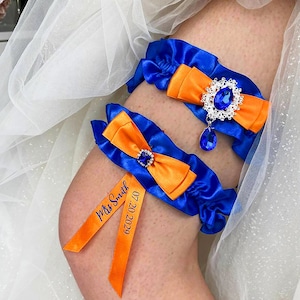 Garter Set Set of 2 Royal blue and orange wedding, Bridal Garter Royal blue wedding, Personalized, Bridal accessories, Bridal gift Orange