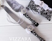 Wedding cake servers set Black tie wedding Cake knife and server Black and white weddings Cake and pie server Black themed weddings