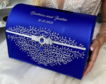 Wedding card box Royal blue and silver wedding, Personalized, Card box for wedding Royal blue, Сard box Royal blue, Wedding box Blue wedding