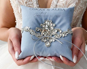 Ring bearer pillow Dusty blue wedding, Personalized, Ring pillow Dusty blue wedding, Wedding pillow Dusty blue wedding, Anniversary gift