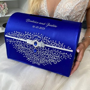 Caixa de cartão de casamento azul royal e prata casamento, Personalizado, Caixa de cartão para casamento azul royal, Caixa de cartão azul royal, Caixa de casamento azul casamento