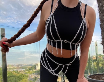 Body Chain Zilver, Body Chain Bralette, Body Chain Sieraden, Festival accessoires, Sexy sieraden, Cadeau voor haar, Full body ketting Zilver, Cadeau