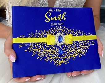 Wedding guest book Royal blue and yellow wedding, Personalized, Guest book Royal blue and yellow wedding, Gifts for the Couple,Wedding decor