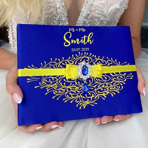 Wedding guest book Royal blue and yellow wedding, Personalized, Guest book Royal blue and yellow wedding, Gifts for the Couple,Wedding decor image 1
