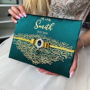 Wedding guest book Emerald Green and gold wedding, Personalized, Guest book Emerald green wedding, Guest book wedding, Gold green guest book