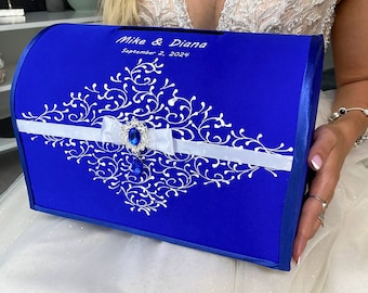 Card box Royal blue, Wedding card box Royal blue and white wedding, Personalized, Wedding box Royal blue wedding, Card box for wedding White