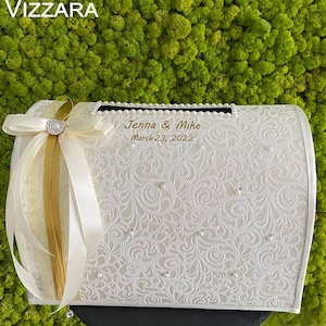 Hochzeitskartenbox Elfenbeinhochzeit, personalisiert, Kartenbox Hochzeit Elfenbeinhochzeit Elfenbeinhochzeit, Kartenbox für Hochzeit