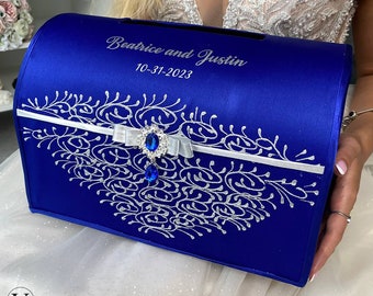 Card box Royal blue and silver wedding, Personalized, Card box for wedding Royal blue, Wedding money box Royal blue,Wedding box Blue wedding