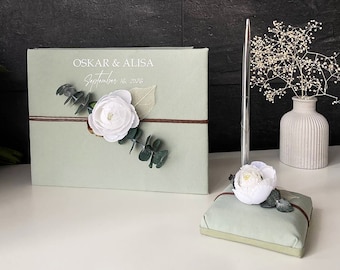 Guest book Sage green wedding, Personalized, Wedding guest book Sage green with eucalyptus wedding, Wedding book Modern Minimalist wedding