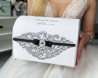 Caja de tarjetas Boda blanca y negra, Personalizada, Caja de tarjetas para boda Boda negra, Caja de dinero Boda blanca y negra, Regalo de boda personalizado