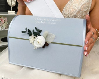 Wedding box Dusty blue wedding, Personalized box, Money box Dusty blue wedding, Card box Greenery wedding, Anniversary gift, Custom box