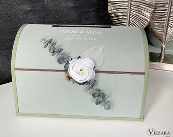 Card box Sage green wedding, Personalized box, Wedding box Sage green wedding, Money box Eucalyptus Minimalist wedding, Anniversary gift