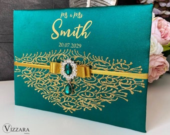 Emerald Green guest book, Wedding guest book Emerald and gold wedding, Personalized, Guest book wedding Gold and green wedding, Wedding gift