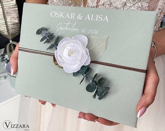 Guest book Sage green wedding, Personalized, Wedding guest book Sage green with eucalyptus wedding, Wedding book Modern Minimalist wedding