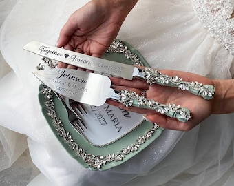 Cake cutter Sage green wedding, Personalized cake server, Wedding serving set Sage green wedding, Wedding cake knife Sage green wedding