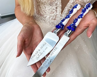 Wedding cake cutter Royal blue wedding, Cake server set Royal blue wedding, Personalized, Wedding gift,Wedding cake knife Royal blue wedding