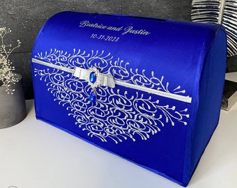 Card box Royal blue and Silver, Personalized, Wedding card box Royal blue and silver wedding, Сard box for wedding Royal blue, Wedding box
