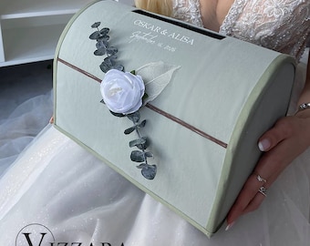 Card box for wedding Sage green wedding, Personalized, Card box Sage green eucalyptus wedding, Money box Green Modern Minimalist wedding