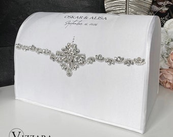 Card box White wedding, Personalized, Wedding Box Rhinestones, Money box, White card box, Card box for wedding, Envelope box wedding White