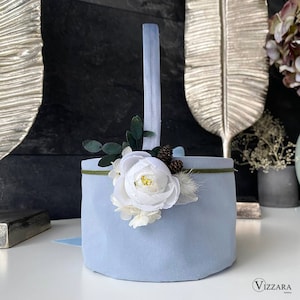 Flower basket Dusty blue wedding, Personalized, Flower girl basket Dusty blue wedding, Basket Dusty blue wedding, Gift for bride,Flower girl