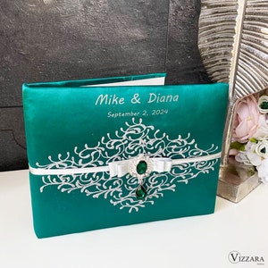 Wedding book Emerald Green and silver wedding, Personalized book, Guest book wedding Emerald Green wedding, Gift for Couples, Wedding gift