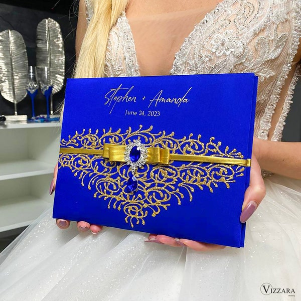 Guest book wedding Royal blue and gold wedding, Personalized, Wedding book Royal blue and gold wedding, Gift for couple, Custom guest book
