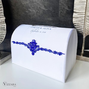 Caixa de casamento azul real, caixa personalizada, caixa de cartão de casamento azul real, caixa de dinheiro casamento azul, presente de casamento personalizado casamento azul