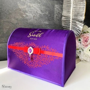 Caja de tarjetas boda Boda morada y roja, Caja personalizada, Caja para tarjetas de boda Boda morada y roja, Regalos para la pareja, 50 aniversario