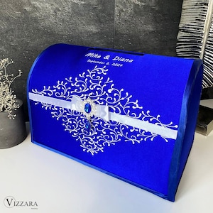 Caja de boda Boda azul real y blanca, Caja de tarjetas Boda azul real, Caja personalizada, Caja de dinero Boda azul real, 50 aniversario
