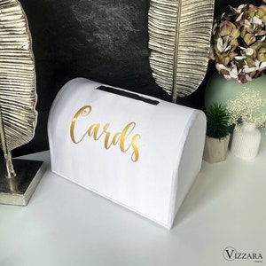 Caja de tarjetas Boda blanca, Caja de tarjetas de boda Boda blanca y dorada, Caja de dinero Boda blanca, Caja de tarjetas de regalo, Regalo de boda personalizado, Caja de tarjetas blancas