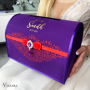 Caja de tarjeta de boda Boda púrpura y roja, Personalizada, Caja de boda Boda púrpura y roja, Caja de tarjetas Boda púrpura y roja, Regalo para pareja