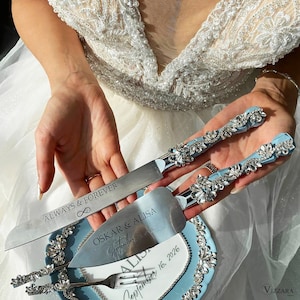 Wedding cake cutter Dusty blue wedding, Cake server Blue wedding, Personalized, Gift for couple, Wedding cake knife Blue,Anniversary present