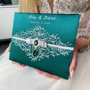 Wedding guest book Green and silver wedding, Personalized, Guest book wedding Emerald Green wedding, Guest book Green and silver wedding