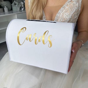 Boîte à cartes de mariage Mariage blanc, Boîte à cartes pour mariage Mariage blanc et or, Boîte à cartes blanc, Tirelire Mariage blanc et